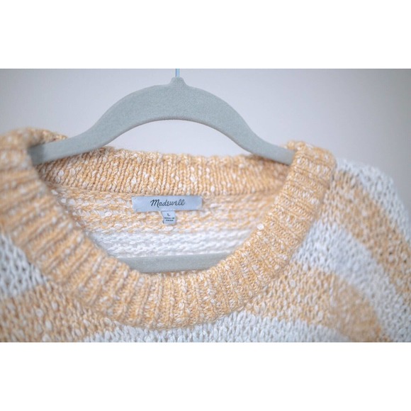 Madewell Yellow and White Striped Baez Cozy Fall Pullover Sweater Sz L - Picture 2 of 8